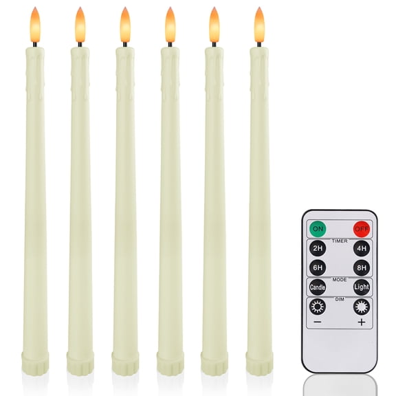 YEAHOME 6 Pack Flameless LED Taper Candles, 11 in Ivory Battery Operated Candlesticks with Remote, Timer & Dimmer, Flickering Flame