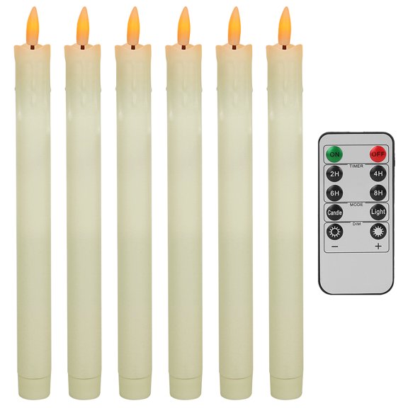 YEAHOME 6 Pack Flameless LED Taper Candles, 9.8 in Ivory Battery Operated Candlesticks with Remote, Timer & Dimmer, Flickering Flame