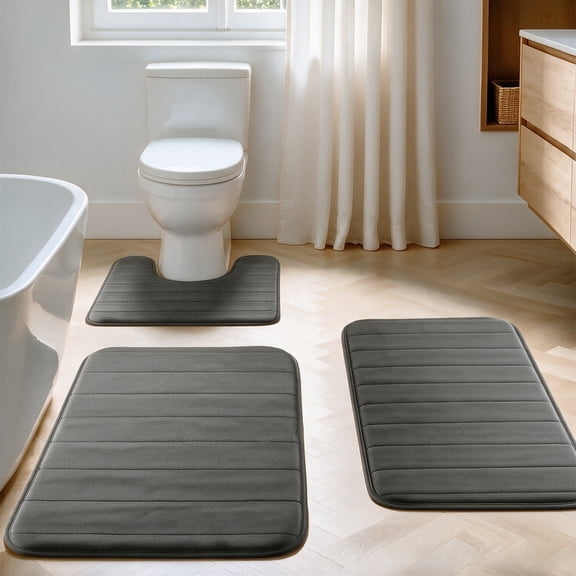 YEAHOME Bathroom Rugs Set Memory Foam Bath Rugs Non-Slip Bath Mat Set 3 Piece, Washable Bathroom Mats, Absorbent Shaggy Rugs Super Soft U-Shaped Toilet Rug, Bahroom Carpets for Bathroom, Tub, Shower