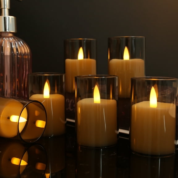YEAHOME Flickering Flameless Candles with Remote and Timer, Set of 6 LED Pillar Candles, Realistic Climbing Flame Battery Operated Candles for Home Wedding Christmas Decor