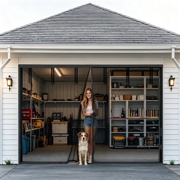 YEAHOME Garage Door Screen for 2 Car Garage 16x7FT, Magnetic Screen Garage with Retractable Fiberglass Mesh and Heavy Duty Weighted Bottom, Easy Assembly & Pass, Hands Free Door Screen Kit