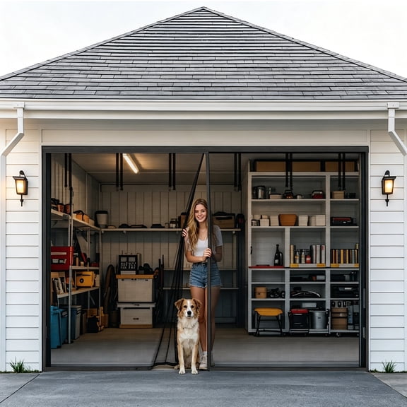 YEAHOME Garage Door Screen for 2 Car Garage 16x7FT, Magnetic Screen Garage with Retractable Fiberglass Mesh and Heavy Duty Weighted Bottom, Easy Assembly & Pass, Hands Free Door Screen Kit