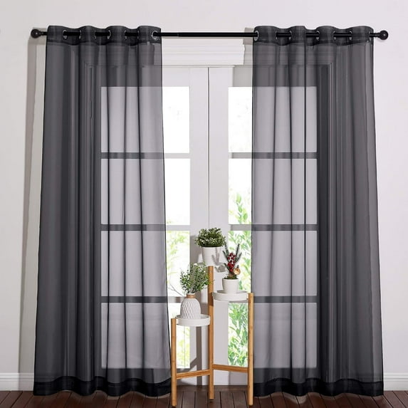 YEAHOME Grommet Curtain Sheer Panel Set 2PCS, 55" x 95", Black
