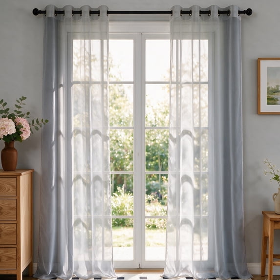 YEAHOME Silver Gray Sheer Curtains 72 inches Long - Home Decoration Grommet Airy & Lightweight Elegant Window Treatments with Light Filtering for Bedroom/Living Room (2 Panels, W52 x L72)