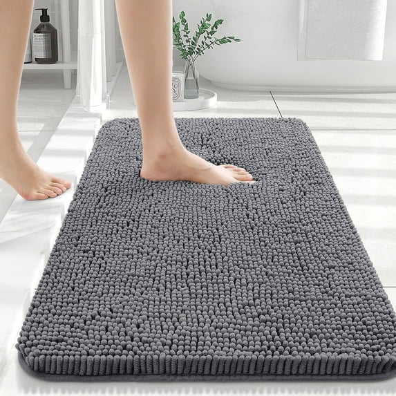 YEAHOME Soft Chenille Bathroom Rugs 16"x24" Absorbent Shaggy Bath Mat Washable Plush Bathroom Floor Mat, Dark Grey