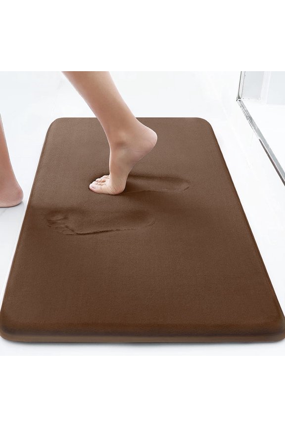 Thick Memory Foam Bath Rugs, Soft Absorbent Velvet Bathroom Mats, Durable Dots on Underside, Machine Washable, Carpet Rug Room Decor for Shower Floor, 17"×24", Brown