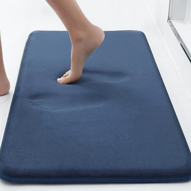 YEAHOME Thick Memory Foam Bath Rugs, Soft Absorbent Velvet Bathroom Mats, Durable Dots on Underside, Machine Washable, Carpet Rug Room Decor for Shower Floor, 17"×24", Navy