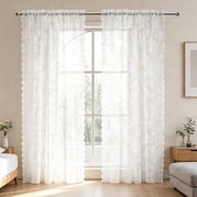 YEAHOME Vintage White Lace Curtains 40 inches Long 2 Panels Set, Romantic Elegant Light Filtering Semi Sheer Floral Thick Lacy Curtain Drapes for Living Room and Bedroom, Each Panel 40W x 78L
