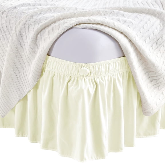 YEAHOME Wrap Around Bed Skirts for Queen Beds 15" Drop, Beige Adjustable Elastic Dust Ruffles Easy Fit Wrinkle & Fade Resistant Silky Luxurious Fabric Machine Washable