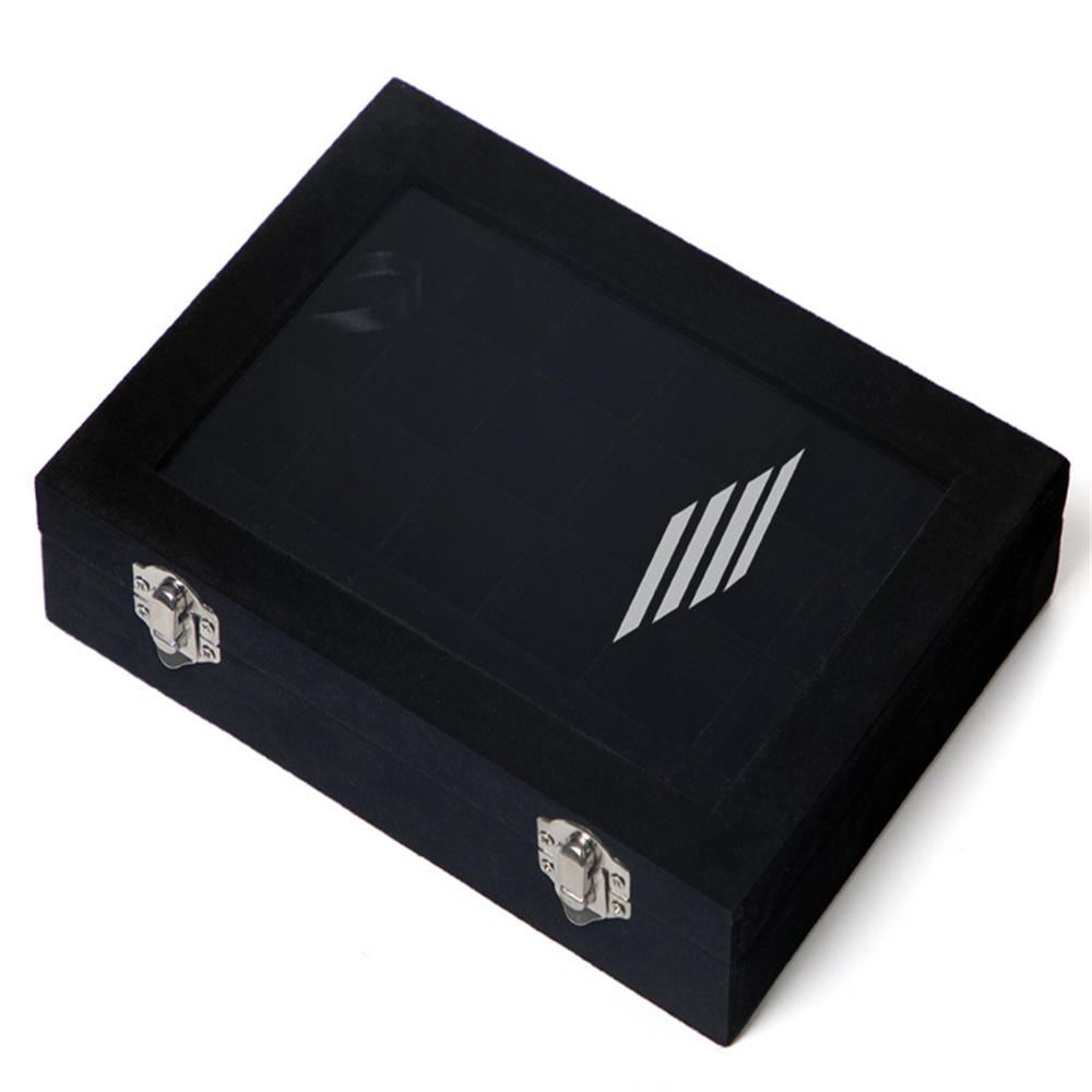 YEAHOO 24 Grids Black Rose Red Velvet Jewelry Box Rings Earrings