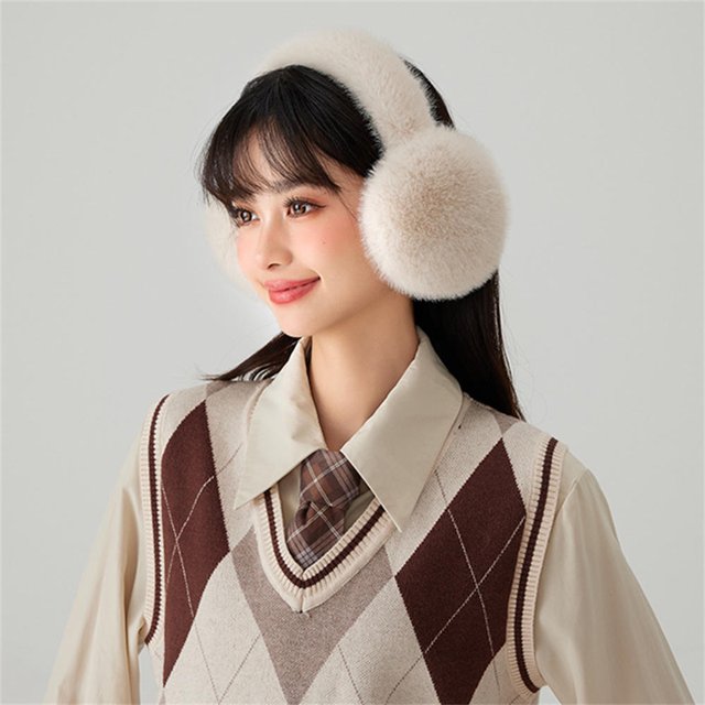 YEAHOO Luxury Ladies Faux Rabbit Fur Earmuffs Winter Women Warm
