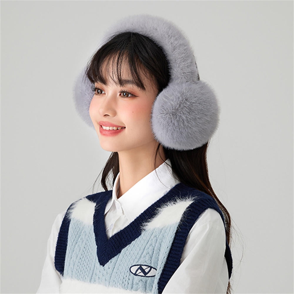 YEAHOO Luxury Ladies Faux Rabbit Fur Earmuffs Winter Women Warm