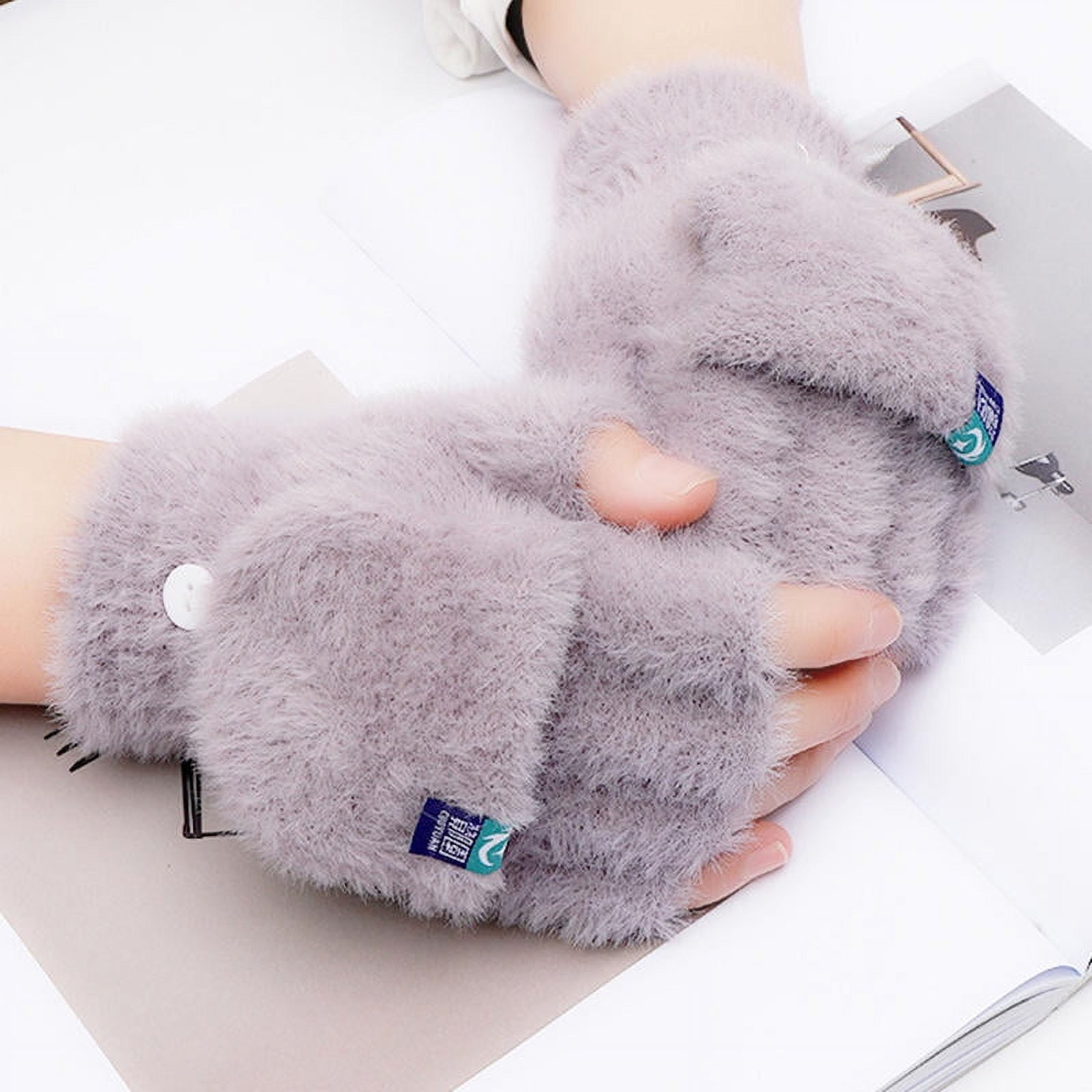 YEAHOO Plush Fingerless Gloves Female Winter Mitten Soft Warm Student ...