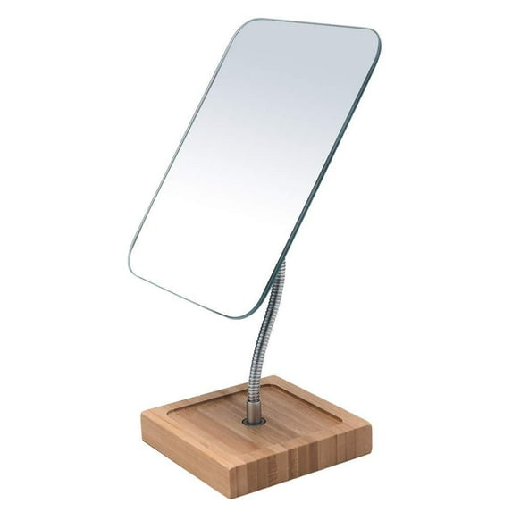 YEAKE Flexible Gooseneck Bamboo Vanity Makeup Mirror,360°Rotation 8" Large Frameless Vanity Mirror Folding Portable Table Desk Mirror, Rectangle