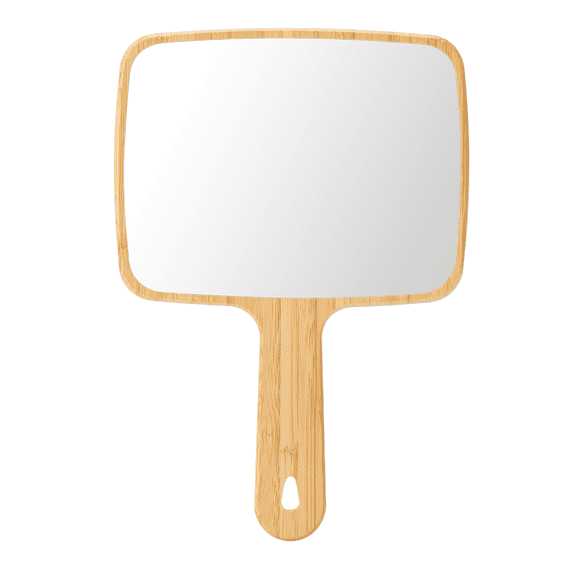 YEAKE Hand Mirror,Natural Bamboo Handheld Mirror with Handle, Single-Sided Portable Travel Vanity Mirror for Men & Women,6.9" W x 9.9" L