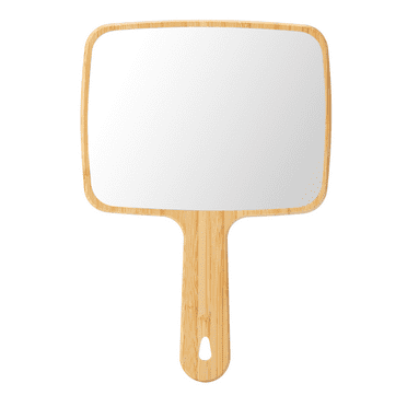YEAKE Hand Mirror,Natural Bamboo Handheld Mirror with Handle, Single-Sided Portable Travel Vanity Mirror for Men & Women,6.9" W x 9.9" L