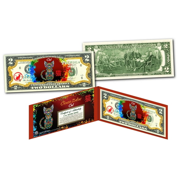 YEAR of the CAT - Chinese Zodiac Official $2 U.S. Bill RED POLYCHROME Edition