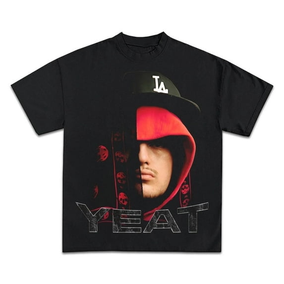 YEAT Red Big Face Streetwear Boxy Tee Shirt Y2K Opium Shirt Vintage Rap Graphic Oversized Retro Music Tee ,Black Color,Size 2XL