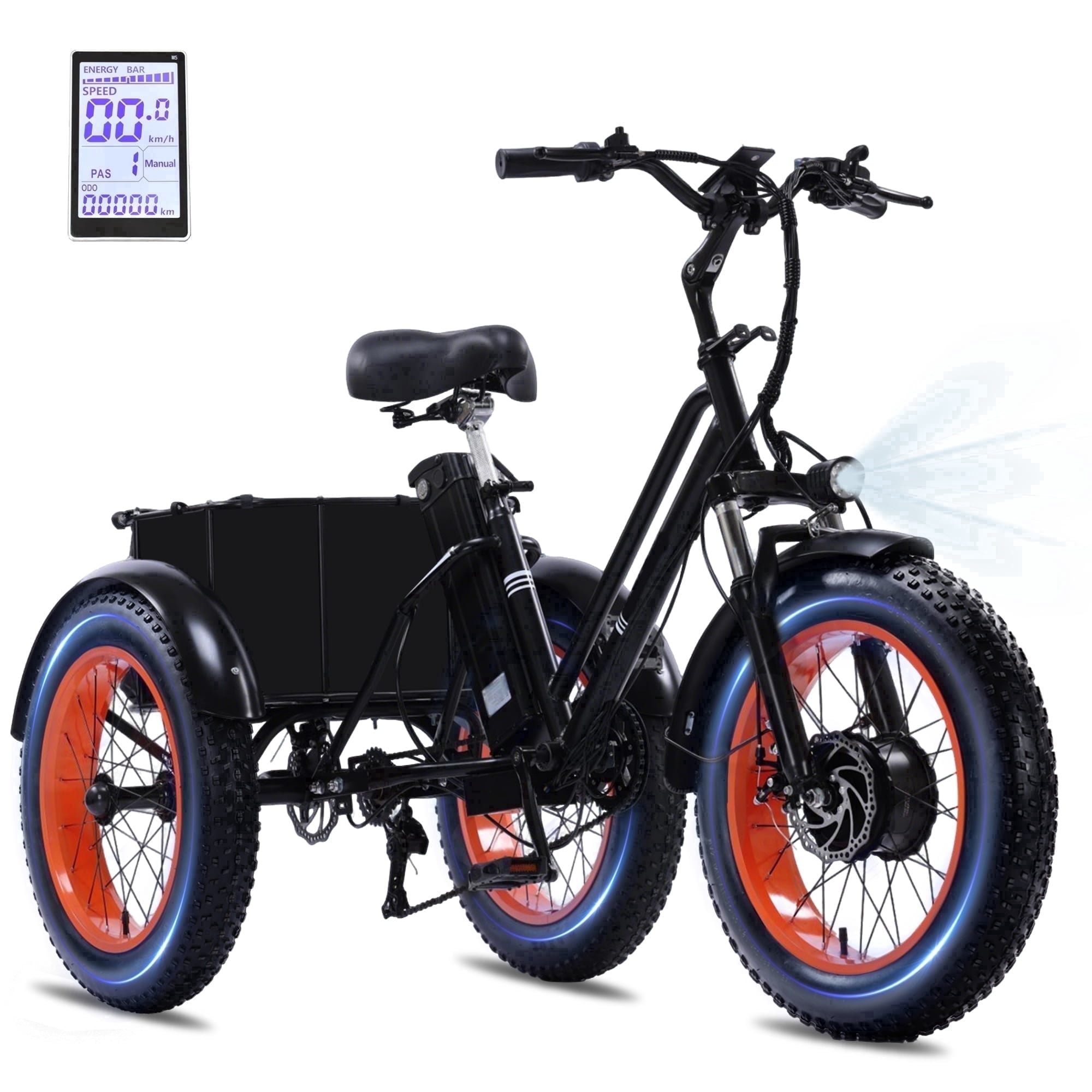 YEBEI Electric Tricycle for Adults E-Trike Motorized Tricycle Electric 3 Wheels Trike Powerful Peak750W Motor Electric Tricycle 48V15AH Lithium Battery Max 20MPH 20*4.0” Fat Tire Red