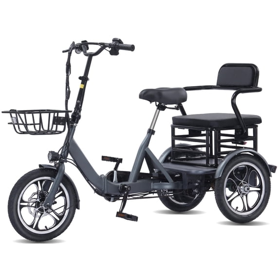 Nomigo Electric Tricycle for Adults Two-Seater E-Trike Electric 3 Wheels Trike Powerful Peak 1200W 48V15AH Lithium Battery Max 20MPH 16*2.125” Fat Tire E-Tricycle Gray UL2849