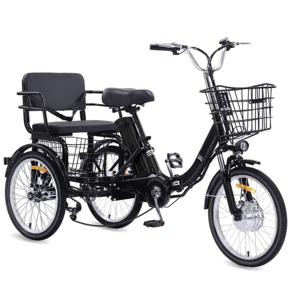 YEBEI Electric Tricycle for Adults Folding Electric Trike 3 Wheel Electric Trike with Two-Seater Large Basket Super Powerful Brushless 500W Motor 48V15AH Lithium Battery Max 20MPH E-Tricycle Black
