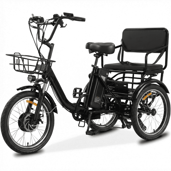 YEBEI Electric Tricycle for Adults Folding Electric Trike 3 Wheel Electric Trike with Two-Seater Large Basket Super Powerful Brushless 750W Motor 48V15AH Lithium Battery Max 20MPH E-Tricycle Black