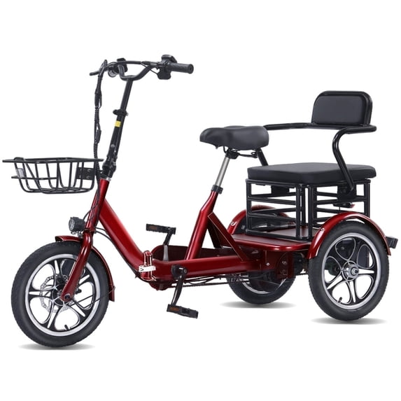 YEBEI Electric Tricycle for Adults Two-Seater E-Trike Electric 3 Wheels Trike Powerful Peak 1200W 48V15AH Lithium Battery Max 20MPH 16*2.125” Fat Tire E-Tricycle Red UL2849 by SGS
