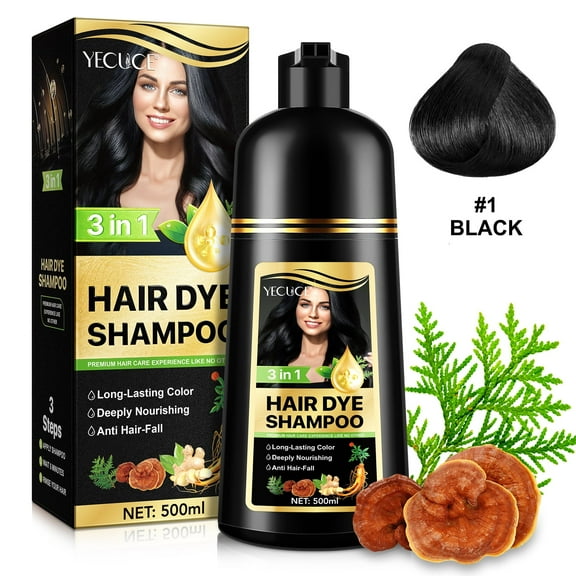 YECUCE Black 3-In-1 Hair Dye Shampoo for Gray Coverage-Natural Botanical Formula Shampoo Gentle Hair Colour Liquid for Men and Women,500ml