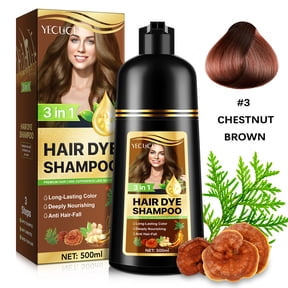 YECUCE Chestnut Brown 3-In-1 Hair Dye Shampoo for Gray Coverage-Natural Botanical Formula Shampoo Gentle Hair Colour Liquid for Men and Women,500ml