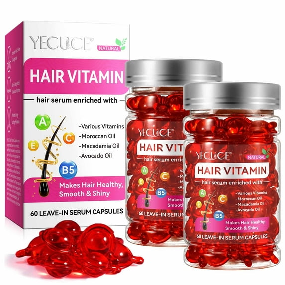 YECUCE Hair Vitamin 120PCS Capsules, Hair Serum for All Hair Style, with Avocado Oil - Fatty Acids - Vitamin, Daily Hair Care