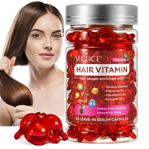 YECUCE Hair Vitamin 60PCS Capsules, Hair Serum for All Hair Style, with Avocado Oil - Fatty Acids - Vitamin, Daily Hair Care
