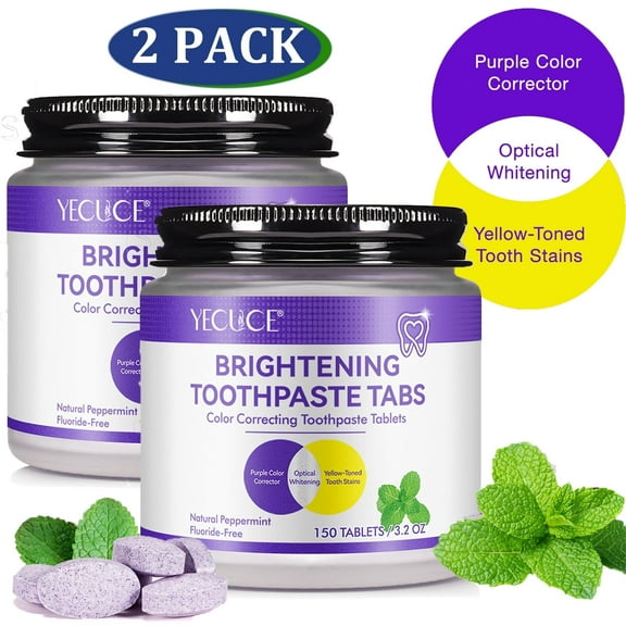 YECUCE Purple Brightening Toothpaste 300 Tablets, Natural Peppermint