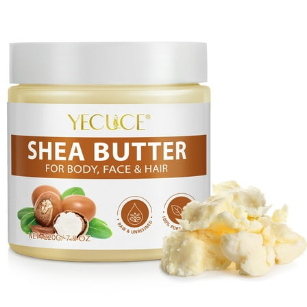 YECUCE Shea Butter Raw Organic for Body, Face & Hair, Cold Unrefined Body Butter for Dry, Cracked Skin, Natural Moisturizer Cream, 7.8 oz