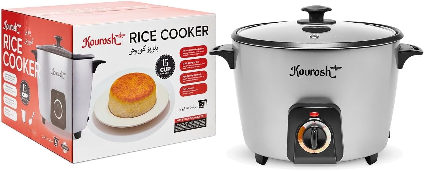 YEDI KOUROSH Automatic Persian Rice Cooker - Tahdig Rice Maker Perfect Rice Crust (15 CUP)
