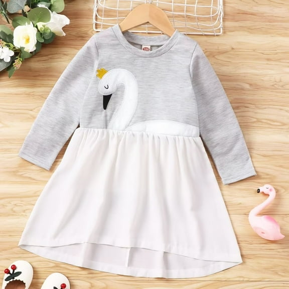 YEEDISON Baby Dress Children's Dress Autumn and Winter Girl's Dress Cotton Swan Embroidery Princess Party Girl Dress for 18M-6Y