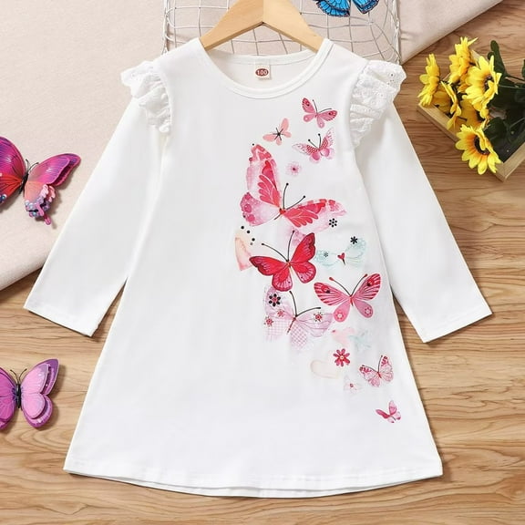 YEEDISON Baby Dress Children's Dress Autumn and Winter Girls Dress Cotton Lace Butterfly Pretty Party Girl Dress for 18M-6Y