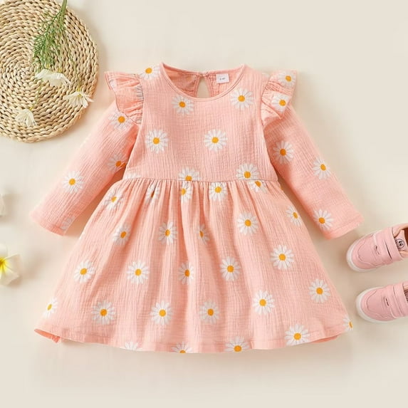 YEEDISON Baby Dress Children's Dress Girls Autumn Clothes Winter Dress for Girls Long Sleeve Flower Girl Dresses Sweet Pink Princess Dress Kids Clothes Spring 3M-6Y