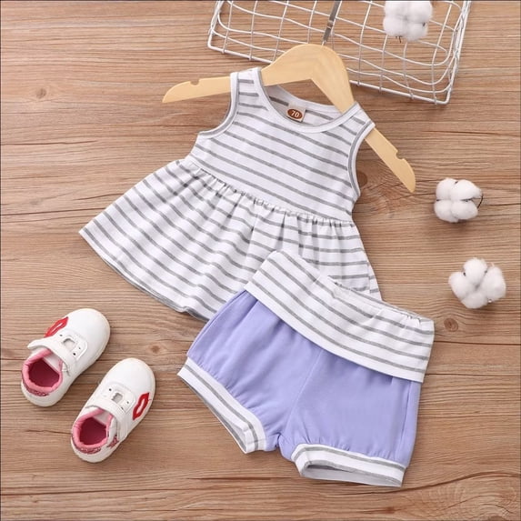 YEEDISON Baby Girl Clothes Set Girls Clothing Sets 2 Pcs Striped Sleeveless Tops+short Pants Casual Soft Comfortable Baby Clothes for 9M-3Y