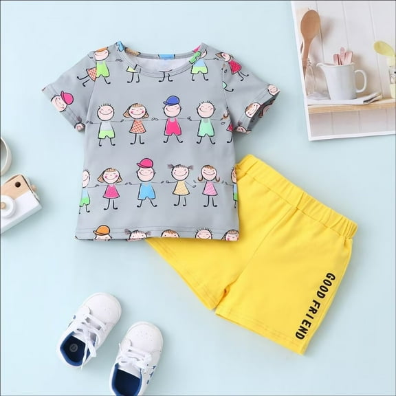 YEEDISON Baby Summer Clothes Sets Baby Boy Girl Outfit Cartoon Short Sleeve T-shirts+short Pants 2 PCS Cotton Cool Toddler Clothes for 3-18M