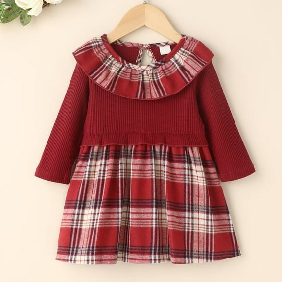 YEEDISON Children's Dress Autumn Winter Dress Cotton Plaid College Style Girl's Dress for 18M-3Y
