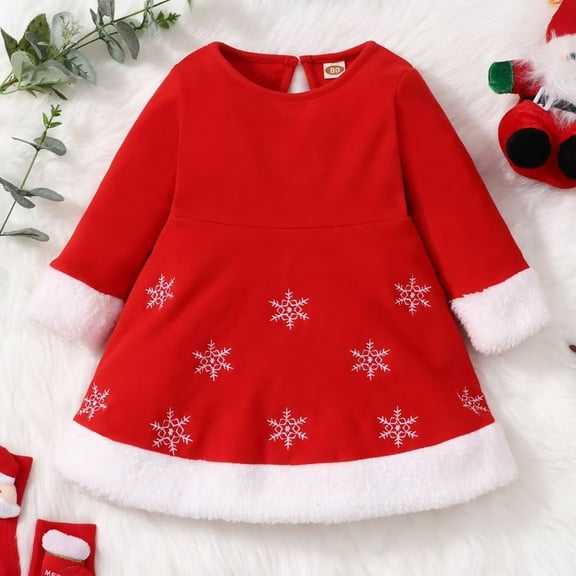 YEEDISON Children's Dress Autumn Winter Dress Cotton Snowflake Print Christmas Party Girl Dress for 0-18M