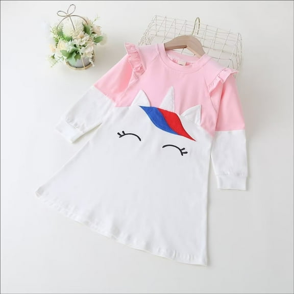 YEEDISON Children's Dress Autumn and Winter Girls' Casual Solid Dress Cotton Long Sleeve Stripe Dress for 18M-6Y