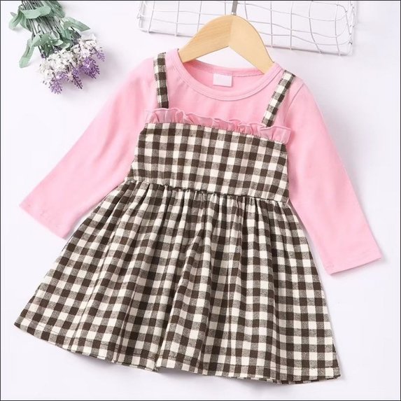 YEEDISON Children's Dress Autumn and Winter Girls' Dress Cotton Long Sleeve Ruffle Plaid Dress for 0-18M