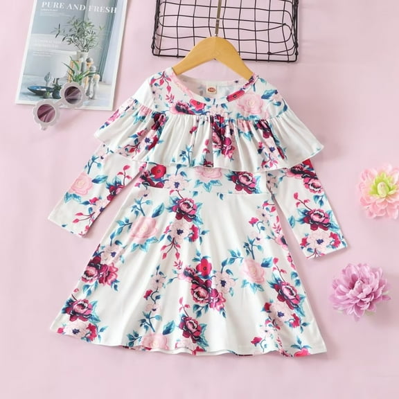 YEEDISON Infant Clothes Kids Dresses Spring Fall Kids Dresses for Girls Cotton Print Long Sleeve Party Girls Dresses Kids Clothing Girls Clothes 18M-6Y