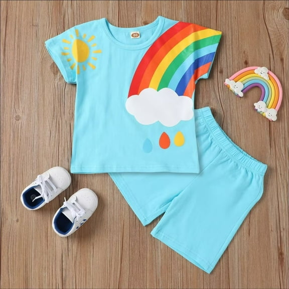 YEEDISON New Fashion Clothes Kids Clothes 2 Pcs Set Cotton Rainbow Patchwork Long Sleeve Tops trousers Sport Casual Baby Boy Clothes for 18M-6Y