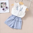 thumbnail image 1 of YEEDISON Summer Girls Outfits Embroidered Flower Ruffles Single Breasted Sleeveless Tops+short Pants Girls Clothing Set Baby Clothes for 18M-3Y, 1 of 4