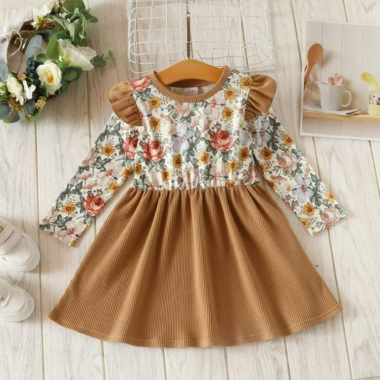 YEEDISON Toddler Girl Fall Clothes Floral Print Long Flying Sleeve Girls Dress Boho Kids Dresses for Girls Kids Clothes Spring 1 6Y
