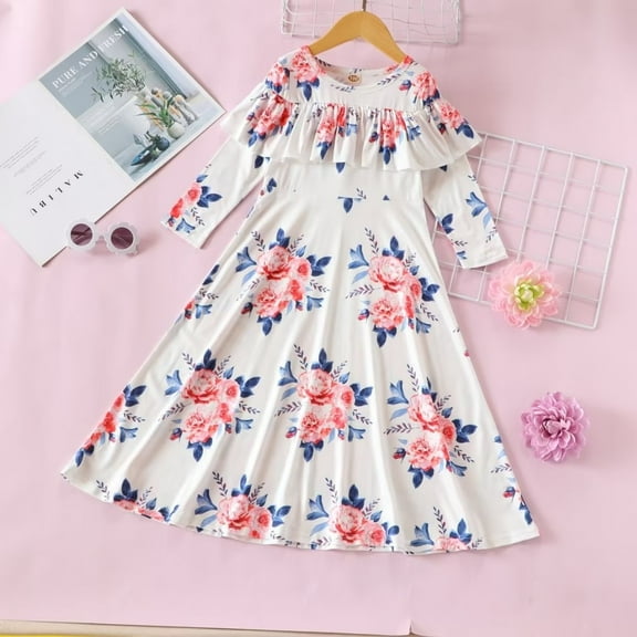 YEEDISON infant Clothes Kids Dresses Print Long Sleeve Praty Girls Dresses Baby Girl Clothing Dress 18M-6Y