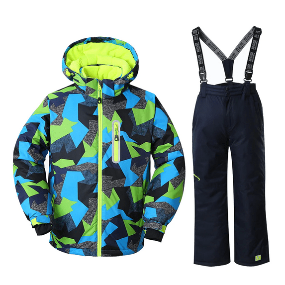 YEEFINE Boy's Snow Jacket Pants Suits, Winter Hooded Insulated Ski Suit Windproof Waterproof Outdoor Black US4