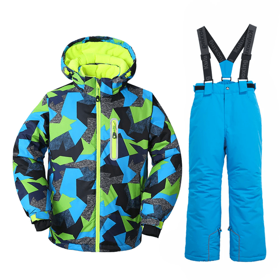 YEEFINE Boy's Snow Jacket Pants Suits, Winter Hooded Insulated Ski Suit Windproof Waterproof Outdoor Blue US4